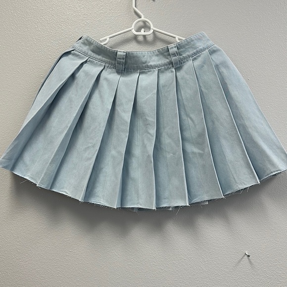 Miu Miu Dresses & Skirts - Miu Miu Logo Detailed Pleated Denim Skirt